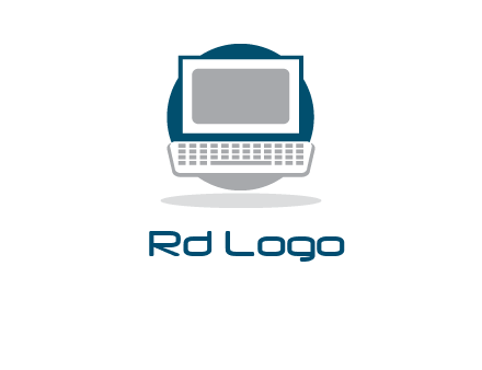 abstract monitor and keyboard inside the circle logo