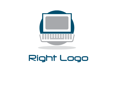 abstract monitor and keyboard inside the circle logo