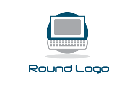 abstract monitor and keyboard inside the circle logo