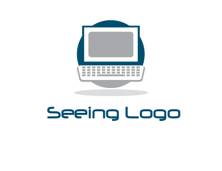 abstract monitor and keyboard inside the circle logo