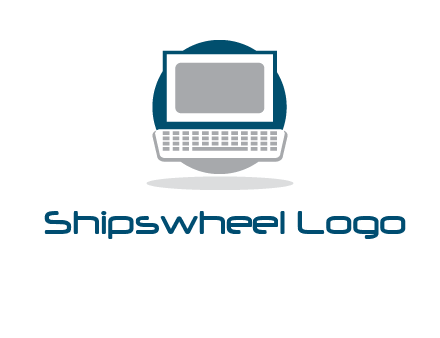 abstract monitor and keyboard inside the circle logo