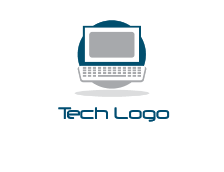 abstract monitor and keyboard inside the circle logo