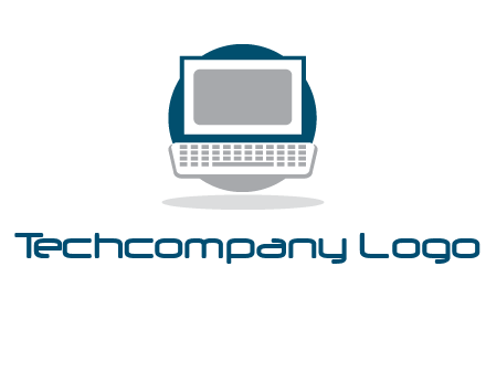 abstract monitor and keyboard inside the circle logo