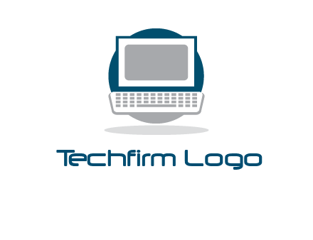 abstract monitor and keyboard inside the circle logo