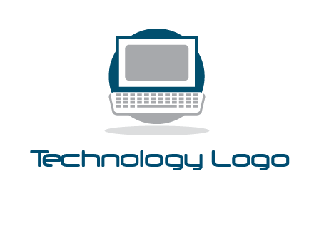 abstract monitor and keyboard inside the circle logo
