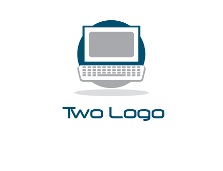 abstract monitor and keyboard inside the circle logo