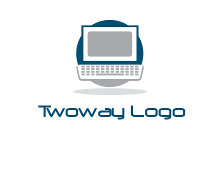 abstract monitor and keyboard inside the circle logo