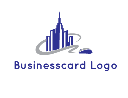 swoosh around the buildings with mouse logo