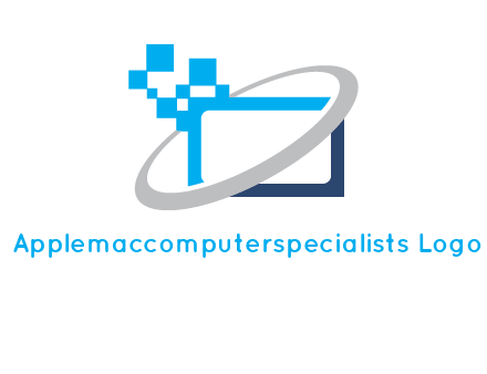 swoosh around the monitor with pixels logo
