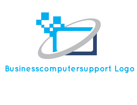swoosh around the monitor with pixels logo