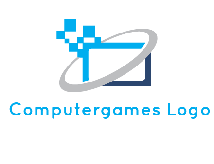 swoosh around the monitor with pixels logo