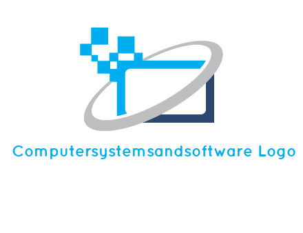 swoosh around the monitor with pixels logo