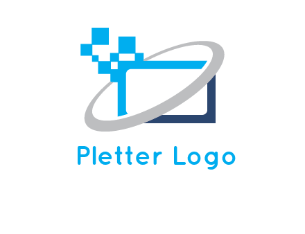 swoosh around the monitor with pixels logo