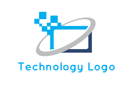 swoosh around the monitor with pixels logo