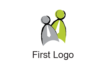 two abstract persons with tie logo