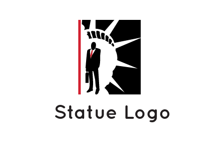businessman standing in front of statue of liberty logo