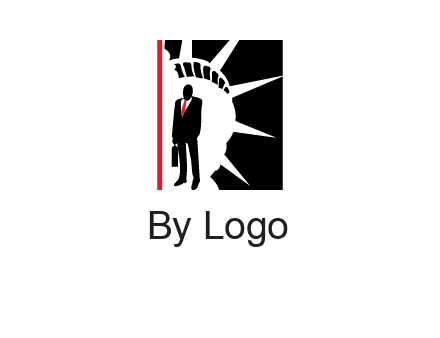 businessman standing in front of statue of liberty logo