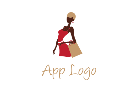 girl with fashionable dress holding shopping bag logo
