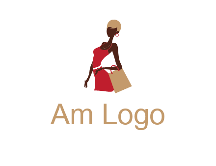 girl with fashionable dress holding shopping bag logo
