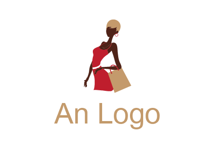 girl with fashionable dress holding shopping bag logo