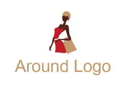 girl with fashionable dress holding shopping bag logo