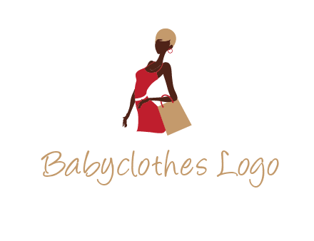 girl with fashionable dress holding shopping bag logo