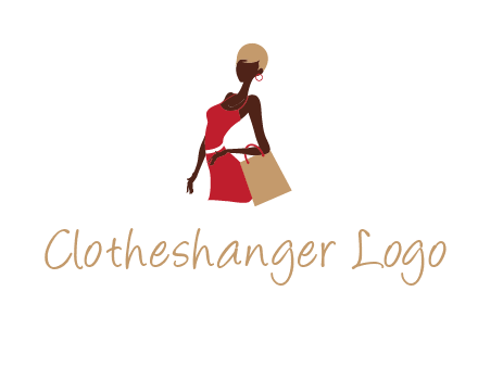 girl with fashionable dress holding shopping bag logo