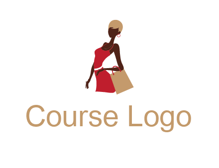 girl with fashionable dress holding shopping bag logo