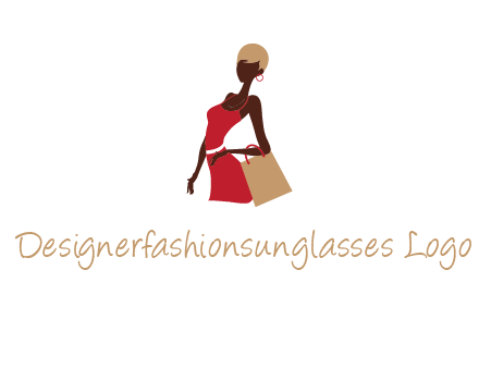 girl with fashionable dress holding shopping bag logo