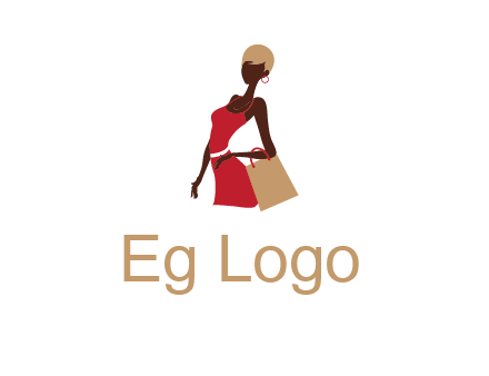 girl with fashionable dress holding shopping bag logo