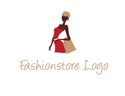 girl with fashionable dress holding shopping bag logo