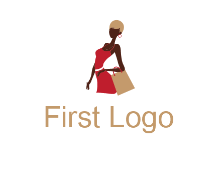girl with fashionable dress holding shopping bag logo