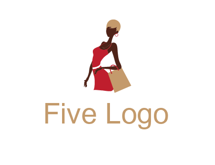 girl with fashionable dress holding shopping bag logo