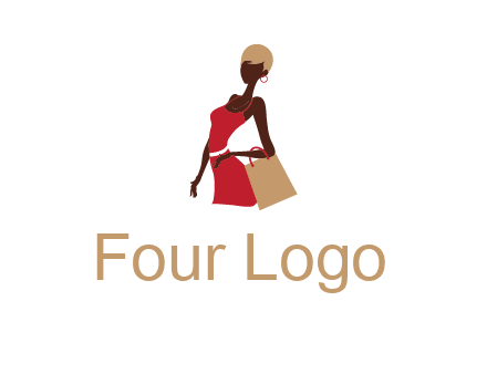 girl with fashionable dress holding shopping bag logo