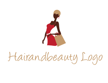 girl with fashionable dress holding shopping bag logo