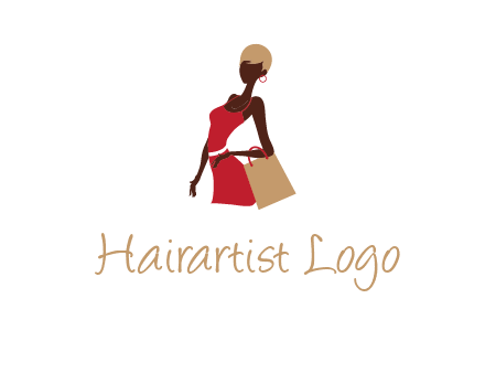 girl with fashionable dress holding shopping bag logo