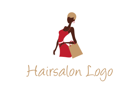 girl with fashionable dress holding shopping bag logo
