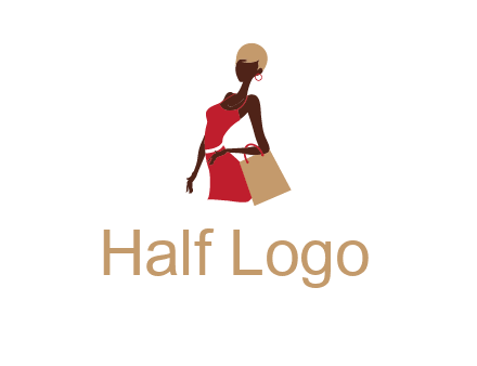 girl with fashionable dress holding shopping bag logo