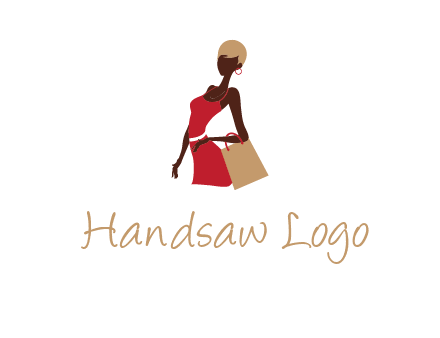 girl with fashionable dress holding shopping bag logo