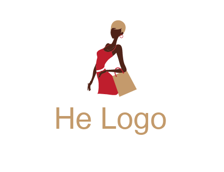 girl with fashionable dress holding shopping bag logo
