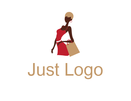 girl with fashionable dress holding shopping bag logo