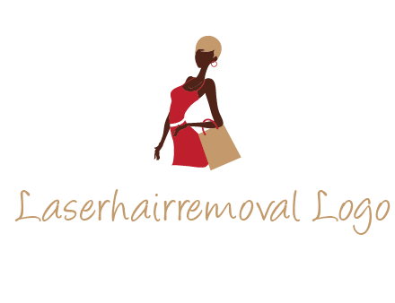girl with fashionable dress holding shopping bag logo