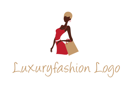 girl with fashionable dress holding shopping bag logo