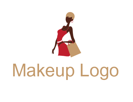 girl with fashionable dress holding shopping bag logo
