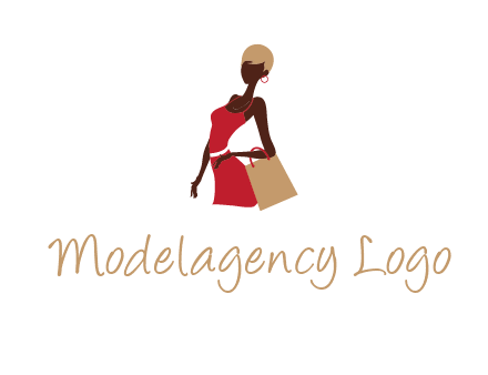 girl with fashionable dress holding shopping bag logo