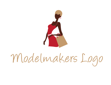 girl with fashionable dress holding shopping bag logo