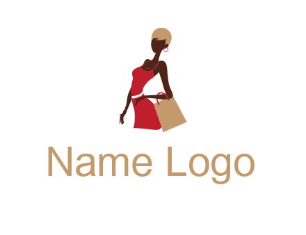 girl with fashionable dress holding shopping bag logo
