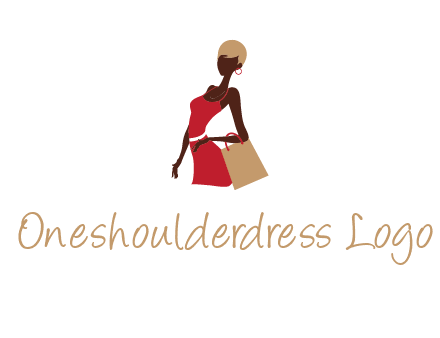 girl with fashionable dress holding shopping bag logo