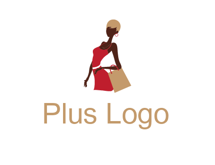 girl with fashionable dress holding shopping bag logo