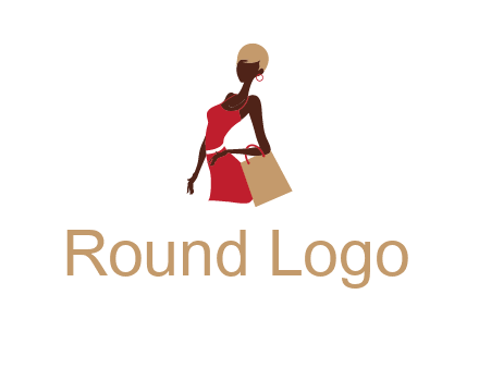 girl with fashionable dress holding shopping bag logo